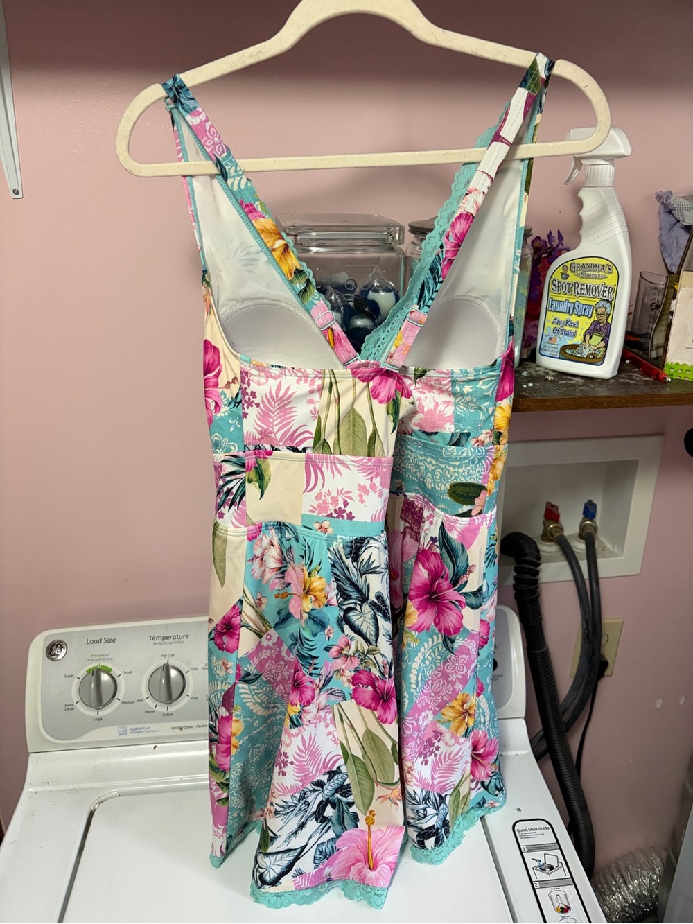 torrid Teal, Pink & Cream Floral Patchwork One-Piece Swim Dress - Picture 2 of 4
